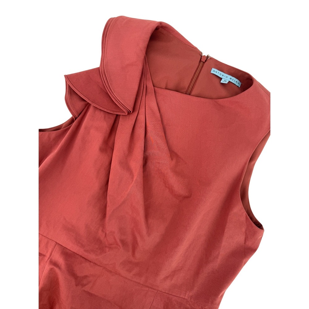 Antonio Melani Womens Terracotta Rust Ruffle Neck Sheath Dress Size 14 Y2K